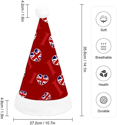Eu amo o chapéu de Papai Noel de Natal do Reino Unido para o capítulo de Natal vermelho favorece suprimentos de festa festiva