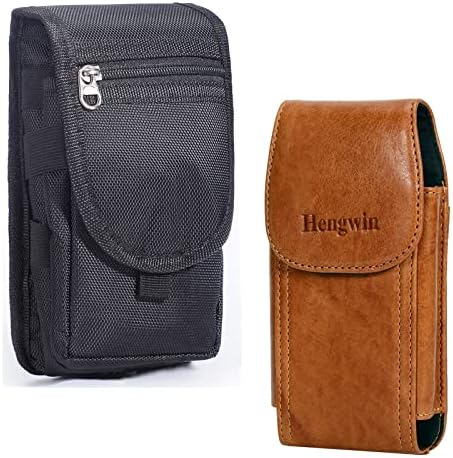 Coldre de celular de couro marrom hengwin com loop de cinto de correia e bolsa de correia de telefone celular de nylon preto