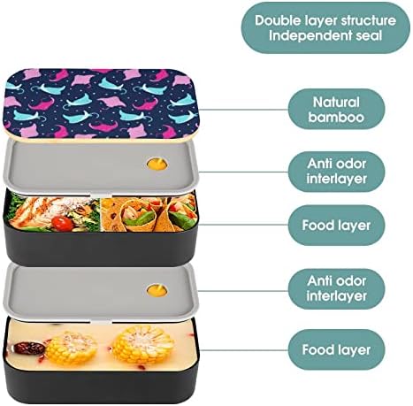 Padrão colorido de arraia Bento Bento Box à prova de vazamentos Bento Box Recipientes de comida com 2 compartimentos para