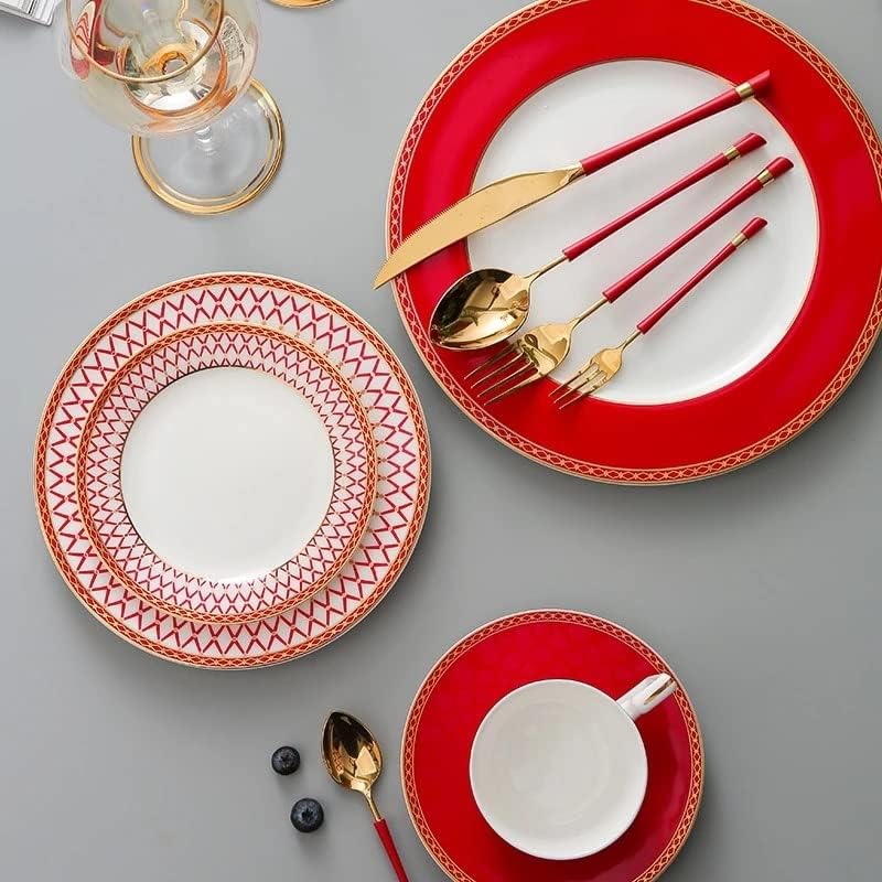 TableWware de mesa cheia de placas de talheres dourados Faca de faca de tabela de tabela colher copo de café com ossos de cozinha de