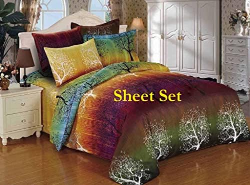Swanson Beddings Rainbow Tree Poliester Sheet: folha ajustada, lençol plano e duas fronhas correspondentes