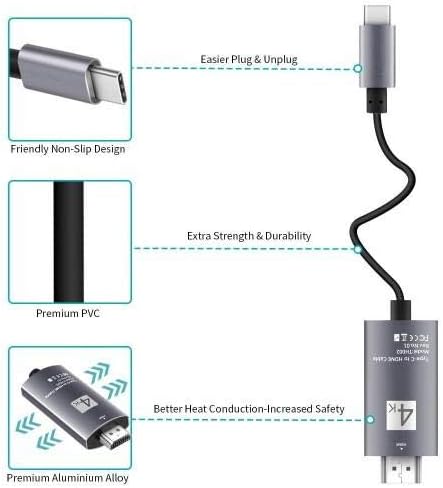 Cabo de ondas de caixa compatível com Fire 7 Kids - SmartDisplay Cable - USB tipo C para HDMI, Cabo USB C/HDMI para