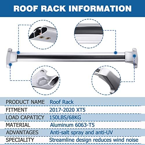 Cross -Bars de rack de telhado compatíveis com Cadillac XT5 2017 2018 2019 2020 2021 2022, barra transversal de alumínio para cargas