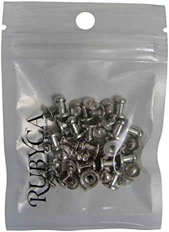 Rubyca 30 Defina o botão de cor prata e pregos e pregos de metal parafuso de couro de couro DIY 8mm x 8mm
