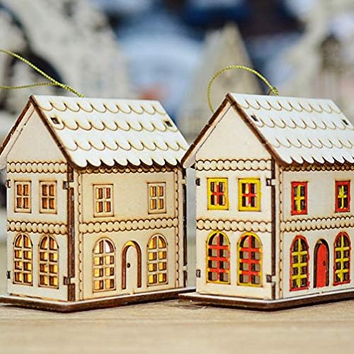 Casa de natal de madeira iluminada: Casas iluminadas de Natal da aldeia LED Holiday Christmas Table Centralpieces Decorações