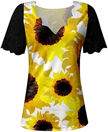 Camiseta da blusa para o outono feminino Summer Manga curta Definet V Neck Floral Graphic Lounge Tshirt KS KS