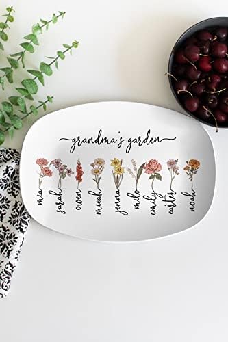 Birth Flower Platter personalizado para vovó para presente do Dia das Mães Personalizado Mês de Nascimento Flores Platter