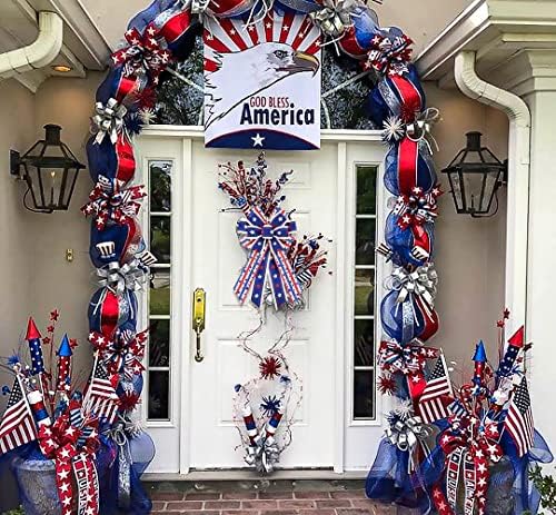 Grande 4 de julho Wreath Bows America Sinaliza pequenos arcos de estopa de estrela para grinalda, arco patriótico