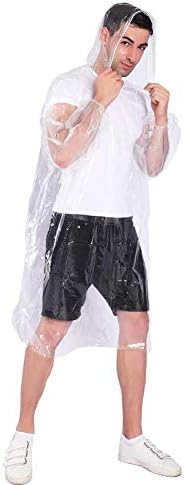 Cooy Rain Ponchos, com Capuz de cordão （10 pacote） pacote de família descartável de chuva descartável para adultos, transparente