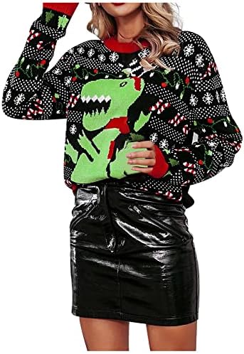 Sweater Feia de Natal para mulheres fofas Santa Crewneck Pullover Casual Funny Funny Xmas de Manga Longa Tops