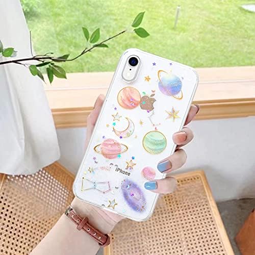 Abbery projetado para iPhone XR Stars Moon Case, Bling Glitter Clear com design TPU macio TPU Silicone Rubber Sparkle Shiny