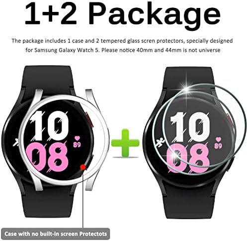 [2 + 1 pacote] Miimall Compatível para Samsung Galaxy Watch 5 Protetores de tela de 44 mm + Galáxia Relógio 5 Caso de proteção