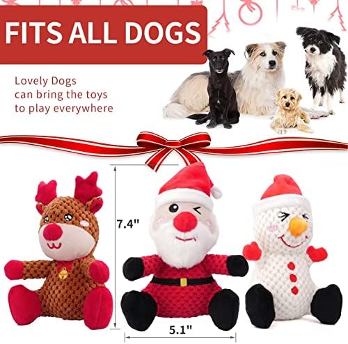 EPESIRI ???? ???? Christmas Plush Dog Squeaky Toys para raça grande, 3 embalagem de brinquedos duráveis ​​para cães