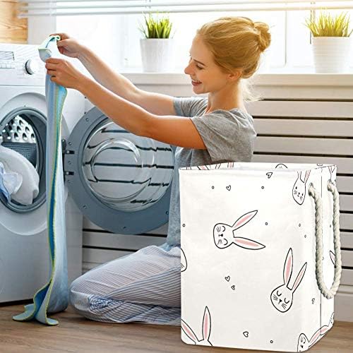 Unicey Doodle Bunny Face and Hearts impermeabilizada Roupa dobrável cesto para o quarto do quarto de crianças berçário
