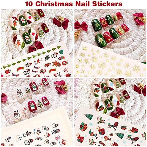 Febsnow Christmas Nail Stickers 10 folhas adesivos de unha-obras Auto-adesivo Decalques de unhas de Natal Inverno