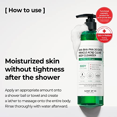 Alguns por mi aha bha pha 30 dias milagre acne limpa de corpo transparente - 13,5 onças, 400 ml - Efeito calmante e esfoliante