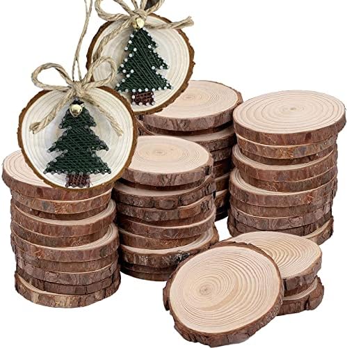Kinjoek 36 PCs Fatias de madeira naturais de 3,5 a 4 polegadas com círculos de madeira inacabados para casas para montanhas