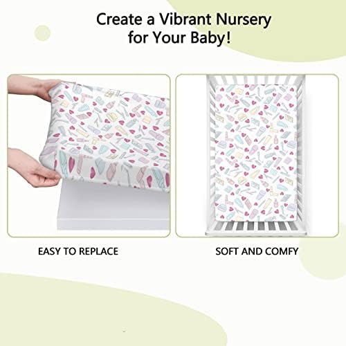 Pastel com tema de mini folhas de berço, lençóis de mini berço portáteis de colchão de colchão macio para bebês.