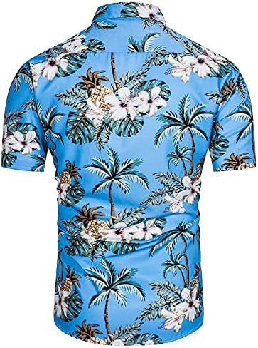 TUNEVUSE Mens Hawaiiano Manga curta Ternos de camisa Flower Print Suit