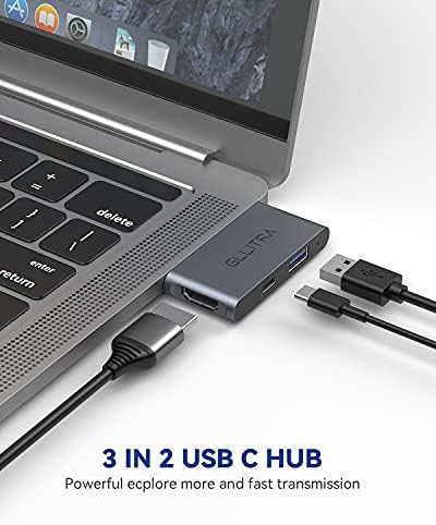 USB C Hub, Gllitra USB Port Hub, 3 em 2 USB C a HDMI Adaptador com 4K HDMI, USB C Thunderbolt 3 100W, USB 3.0, compatível