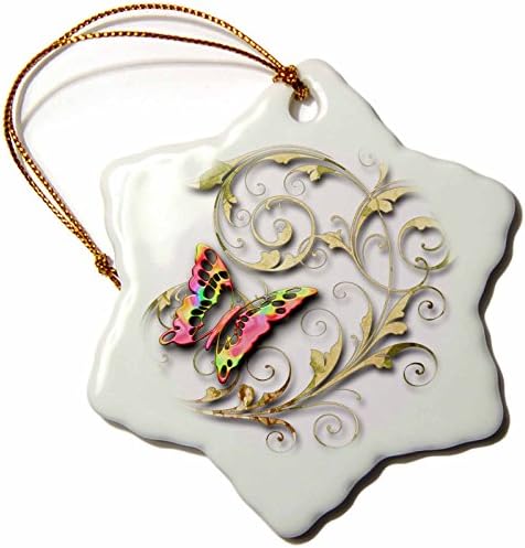 3drose Golden Acents Vines e Butialfly Multi Colored Butterfly - Ornamentos