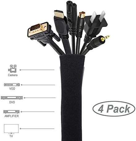 [4 pacote] Manga de gerenciamento de cabos JOTO, sistema de organizador de cordas de 19 a 20 polegadas com zíper para entretenimento