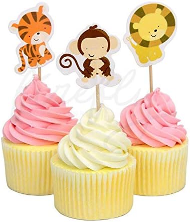 Firefly Animal Safari Jungle Zoo 24 Cupcakes Toppers Decorações de chá de bebê Decoração de bolo de festa Decoração de