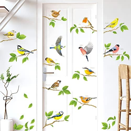Decowall DS-8061 Pássaros de jardim em galhos curtos Decalques de parede adesivos Sala Crianças Arte vivendo Living
