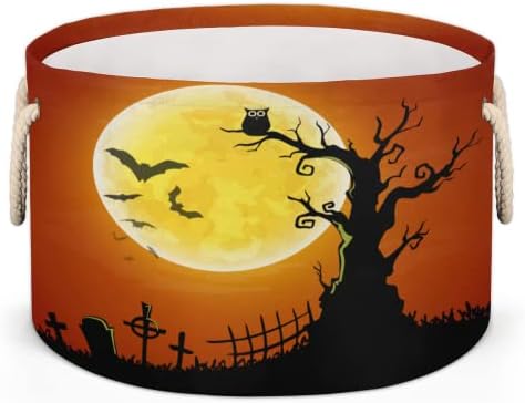 Lua cheia de halloween cemitério de cestas grandes para cestas redondas para cestas de lavanderia de armazenamento com alças cestas