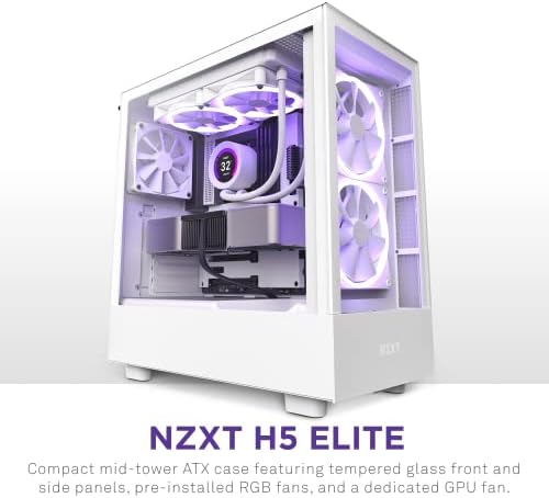 NZXT H5 Elite Compact ATX Mid-Tower PC Gaming Case-Iluminação RGB embutida e Kraken X53 RGB 240mm-RL-KRX53-RW-AIO RGB CPU LIDE LIDE