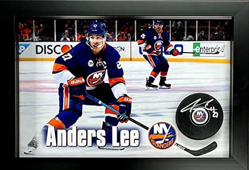 Anders Lee assinou fãs de exibição de disco emoldurados personalizados - Pucks autografados da NHL