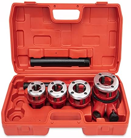 Kit de rosqueadores de tubo de catraca, ferramenta de rosqueamento de tubo de catraca conjunto com 4 matrizes 1/2 3/4 1 1-1/4,