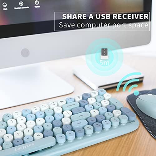 Combo do mouse do teclado sem fio, Letton Mini fofo de tamanho real redondo redondos 2.4g Ultra-Fhin Design para janelas, computador,