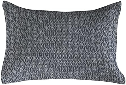 Ambesonne Japanese de capa de travesseiro acolchoado, padrão de ornato gráfico geométrico do leste da flor, capa de travesseiro