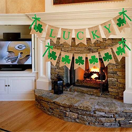 Decorações do dia de São Patrício Balanço Lucky Banner Glitter Shamrock Banner Green Clover Lucky Irish Party Banner para a festa