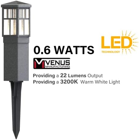 Venus Manufacturing 6pk Caminho de baixa tensão de baixa tensão Luzes LED, kit de luzes de posto quadrado Bollard Caminho 0,6W