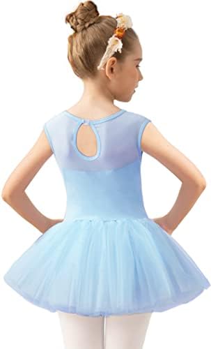 Girls Ballet Lace Sleeve Letard Tank com saia tutu para ginástica de dança