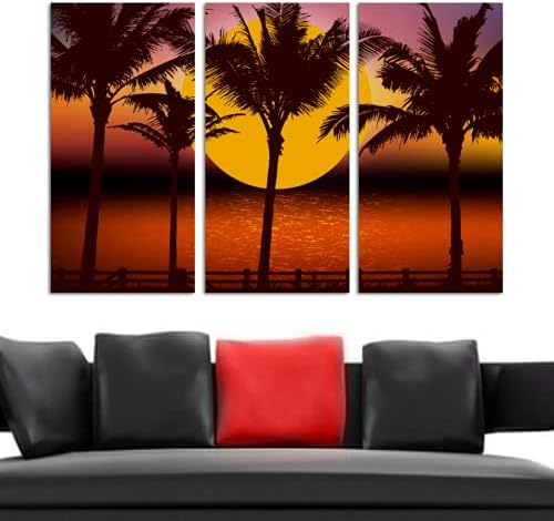 3 peças Impressões de óleo Arte da parede Sunset Sunset Coconut Tree Palm Silhouette Preia Pintura Moderna Pintura para a