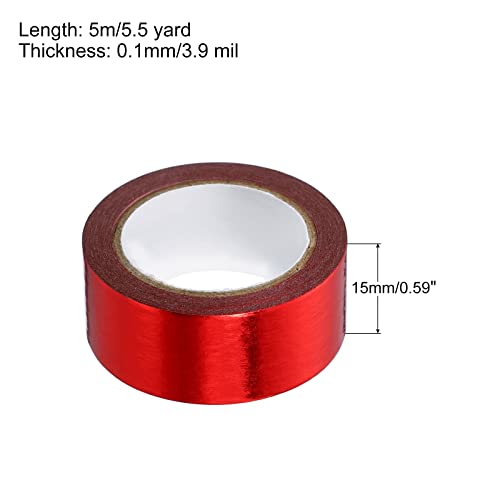 Patikil 15mm x 5m Fita Washi Metallic, 1 Roll Misking Misking Foil Adtenhor Auto -adesivo para Diy Art Craft Decoration, vermelho