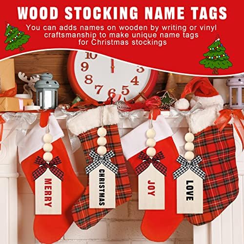 36 Defina o nome da estoque de Natal Tag com búfalo verifique arcos e miçangas de madeira define tags de madeira inacabados