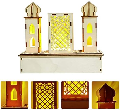 Lanterna de nuobester Ramadã decorativo Mubarak Luzes decorativas Eid Luzes LED de madeira Ornamentos de mesa sem bateria para suprimentos