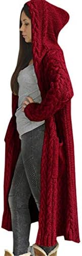 Casaco cardigan solto mulheres suéter suéter com capuzes sólidos bolso de inverno malha de comprimento de casaco feminino
