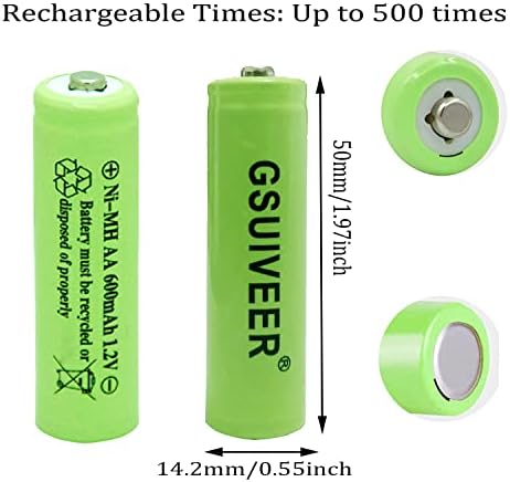 Gsuiveer AAA AA Combo NIMH 600mAh 1.2V Baterias recarregáveis ​​para luzes solares solares ao ar livre Lâmpada de jardim