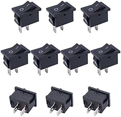 ONECM 10PCS AC 250V/6A, 125V/10A ， Black On/Off SPST 2 PIN 2 Posição Mini Rocker Switches