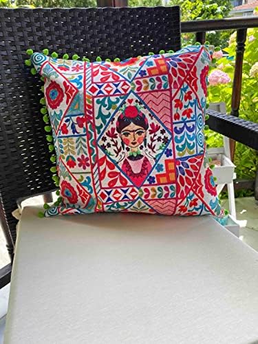 Capa de travesseiro inspirado em Frida Kahlo | Decoração de casa Boho Arte mexicana Imprima almofada étnica com acabamentos
