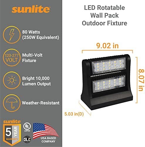 Sunlite 97095 luminária de parede rotativa LED Pacote ao ar livre, 80 watts, multi-volts, 10000 lúmens, cor de cor