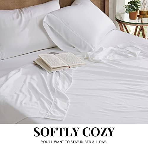 Lençóis de cama mais frios e travesseiros - bolsos profundos de bambu, lençóis respiráveis ​​e respiráveis ​​de luxo