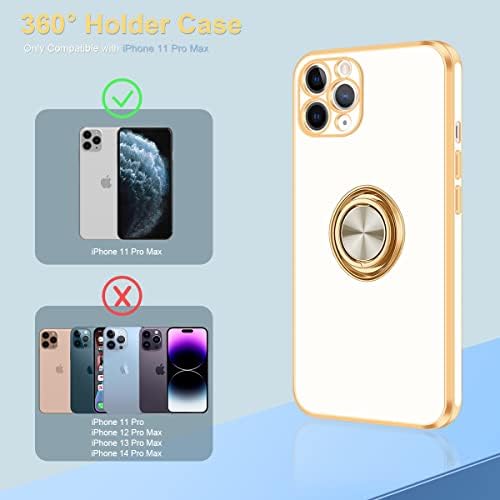 Caixa fingic iPhone 11 Pro Max, iPhone 11 Pro Max Case com suporte de anel, 360 ° Ringer Rotatable Polta magnética Kickstand Gold Edge