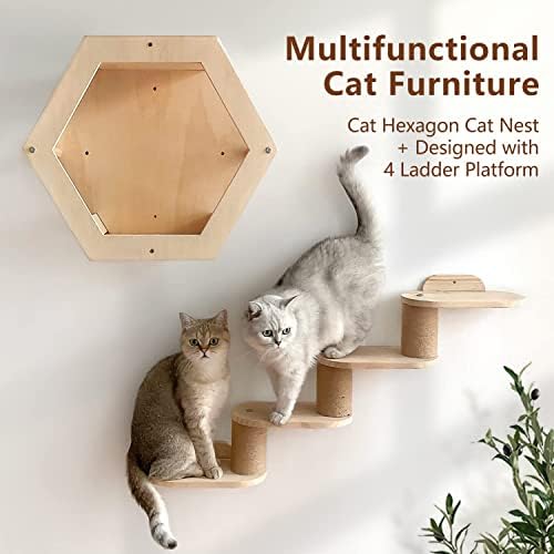 Prateleiras de parede de gato, prateleiras de gatos e escada de gato de 4 níveis, casas de gatos condomínios móveis de
