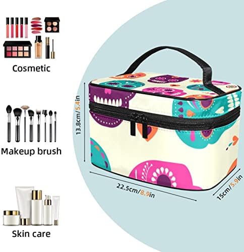 Bolsa de maquiagem de maquiagem de padrões coloridos do crânio Saco de cosméticos para cosméticos, produtos de higiene pessoal, escovas